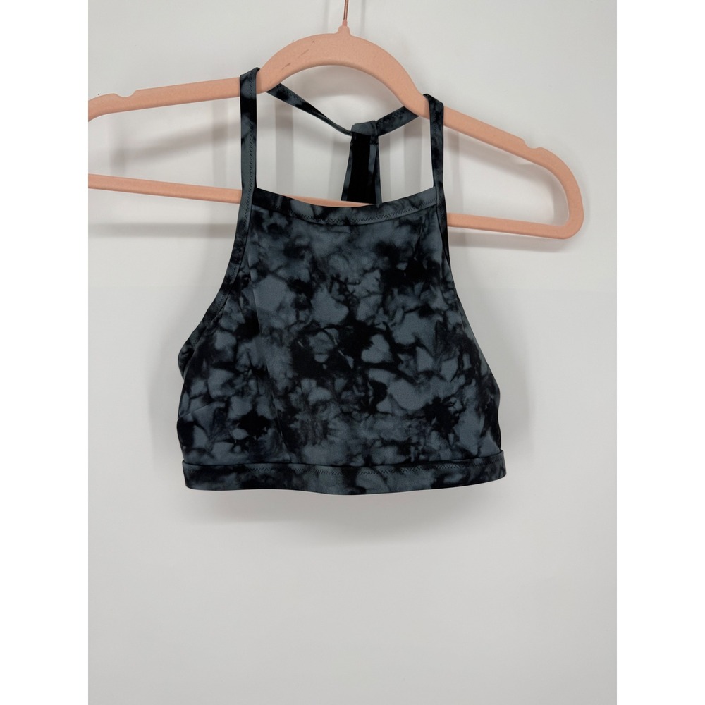 Athleta Bikini Top Women Medium Grey Black Tie Dye High Neck Racerback Swim